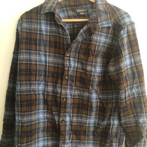Eddie Bauer Blue and Brown Casual Button Down Shirt